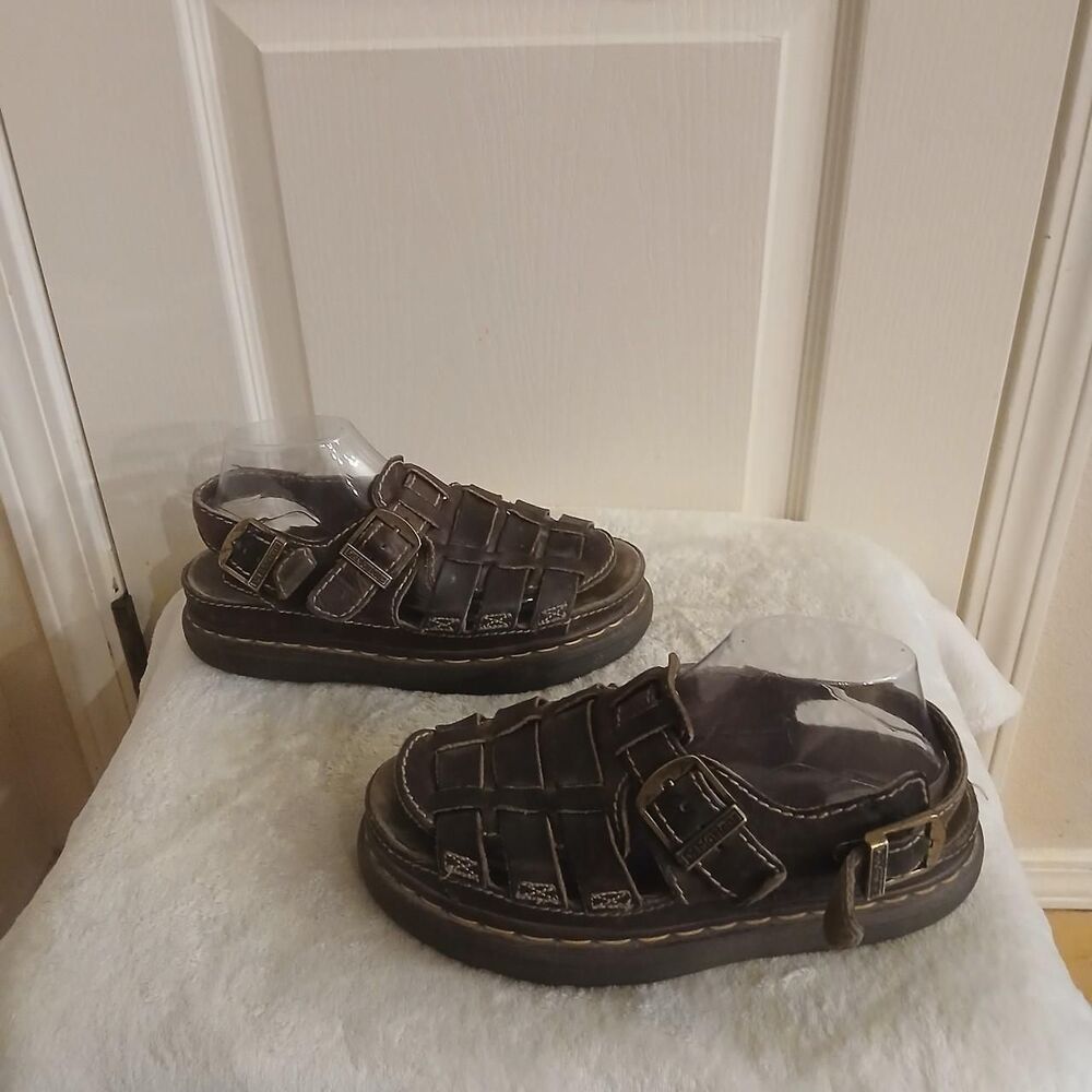 Y2K 90s VTG Dr. Martens Brown Leather Chunky Fisherman Sandals 41 England Made - Picture 3 of 8